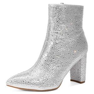 Elegant Rhinestone Silver‎ Ankle Boots